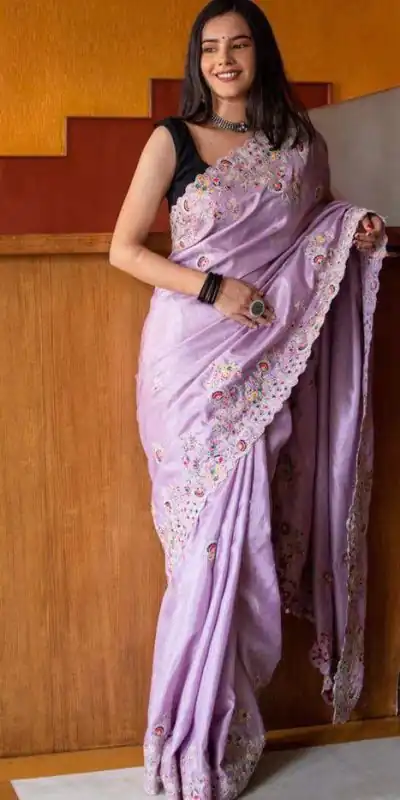 ST 328 Violet Color Vichitra Silk Cotton Embroidery Work Saree Casual, Wedding, Party, Festive, Events Etc. Expected Delivery 4-6 Working Days @1999/- | Designer Sarees, Sarees, Bollywood Sarees, Creative Sarees, Embroidered Sarees, Ethnic Saree, Modern Digital sarees, Party Wear Sarees