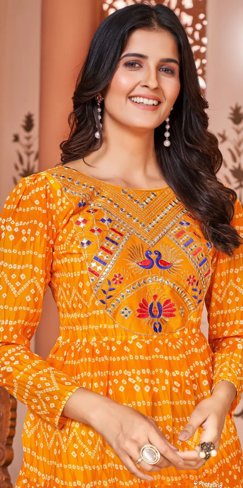 INLI Lehariya Orange Color Heavy Georgette Printed Embroidery Work Gown Casual Wedding, Party, Festive, Events Etc. Expected Delivery 4-6 Working Days @1599 | Gowns, Bollywood Gowns, Creative Gowns, Designer Gowns, Embroidered Gowns, Party Wear Gowns
