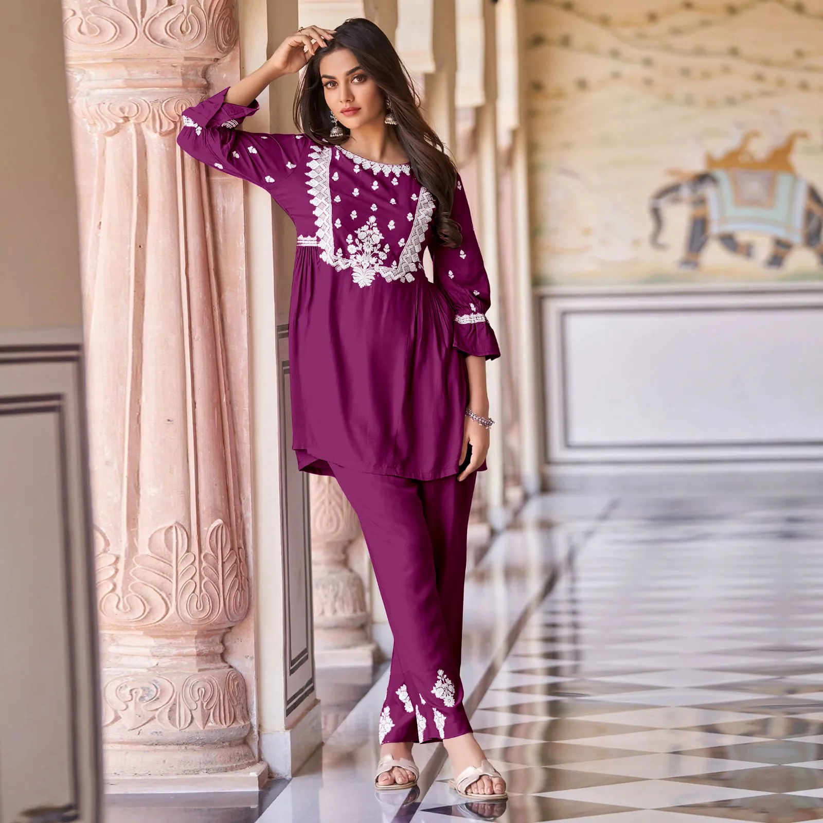 MF1001 Purple Color Rayon With Beautiful Embroidery Work Kurti Wedding, Party, Festive, Events Etc.   Expected Delivery 4-6 Working Days @1450/- | Kurti, Bollywood Kurti, Creative Kurtis, Designer Kurti, Party Wear Kurti, Selfie Kurti