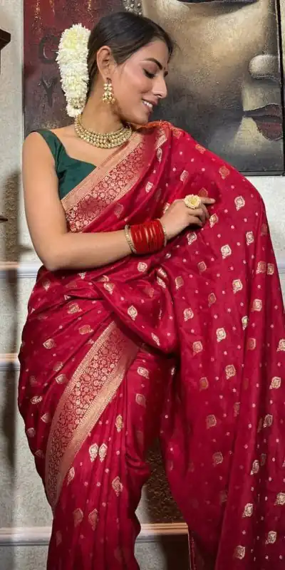 DDF 128 Red Color Banarasi Soft Silk Extra Ordinary Design Saree Casual, Party Wear, Events, Festivals Etc. Expected Delivery 4-6 Working Days 1399/- | Designer Sarees, Sarees, Bollywood Sarees, Creative Sarees, Embroidered Sarees, Ethnic Saree, Modern Digital sarees, Party Wear Sarees