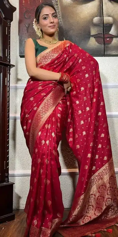 DDF 128 Red Color Banarasi Soft Silk Extra Ordinary Design Saree Casual, Party Wear, Events, Festivals Etc. Expected Delivery 4-6 Working Days 1399/- | Designer Sarees, Sarees, Bollywood Sarees, Creative Sarees, Embroidered Sarees, Ethnic Saree, Modern Digital sarees, Party Wear Sarees