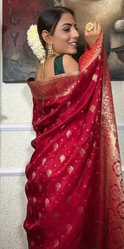 DDF 128 Red Color Banarasi Soft Silk Extra Ordinary Design Saree Casual, Party Wear, Events, Festivals Etc. Expected Delivery 4-6 Working Days 1399/- | Designer Sarees, Sarees, Bollywood Sarees, Creative Sarees, Embroidered Sarees, Ethnic Saree, Modern Digital sarees, Party Wear Sarees