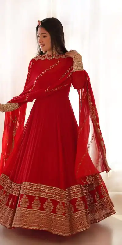SRK 5125 Red Color Faux Georgette Silk Embroidery Salwar Suit Wedding, Party, Festive, Events Expected Delivery 4-6 Working Days @ 2099/- | Jump Suits, Salwar suit, Casual Suits, Creative suits, Designer Suits, Palazzo Suits, Party Wear Suits, Patiala Suits, Straight Suits
