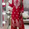 Sublime Red Color Rayon Chain-Stitch Sequence Salwar Suit