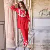 Sublime Red Color Rayon With Beautiful Embroidery Work Kurti