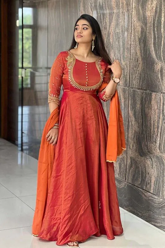 RTC 5688 Orange Color Soft silk thread and Sequence Anarkali Suit Casual, Wedding, Festive, Events Etc. Expected Delivery 4-6 Working Days @1949/- | Anarkali Suits, Bollywood Anarkali, Creative-Anarkali, Designer Anarkali, Embroidered Anarkali, Party Wear Anarkali