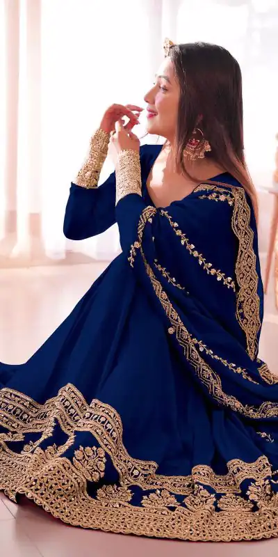 SRK 5125 Blue Color Faux Georgette Silk Embroidery Salwar Suit Wedding, Party, Festive, Events Expected Delivery 4-6 Working Days @ 2099/- | Jump Suits, Salwar suit, Casual Suits, Creative suits, Designer Suits, Palazzo Suits, Party Wear Suits, Patiala Suits, Straight Suits