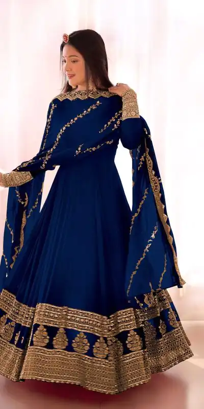 SRK 5125 Blue Color Faux Georgette Silk Embroidery Salwar Suit Wedding, Party, Festive, Events Expected Delivery 4-6 Working Days @ 2099/- | Jump Suits, Salwar suit, Casual Suits, Creative suits, Designer Suits, Palazzo Suits, Party Wear Suits, Patiala Suits, Straight Suits