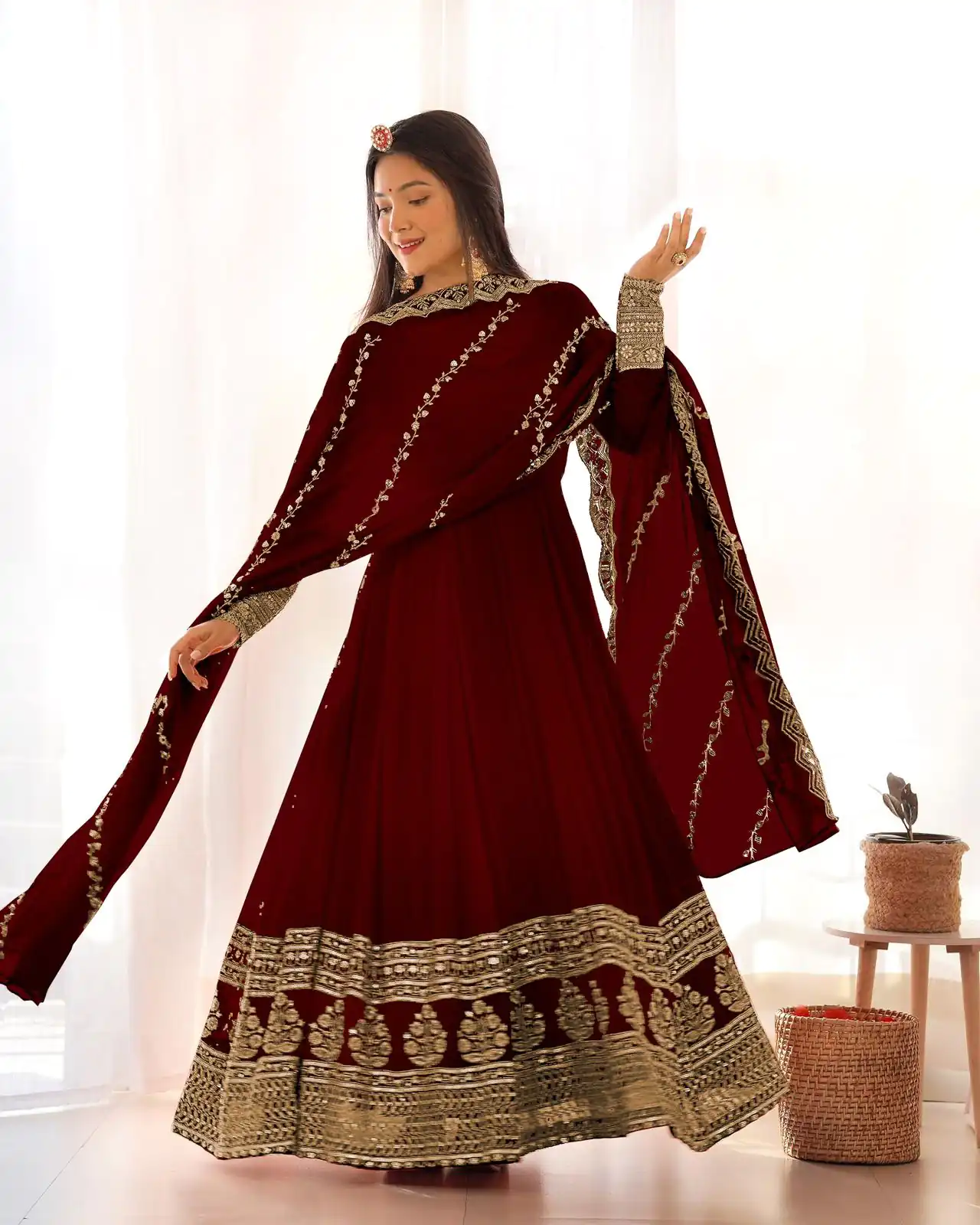 SRK 5125 Wine Color Faux Georgette Silk Embroidery Salwar Suit Wedding, Party, Festive, Events Expected Delivery 4-6 Working Days @ 2099/- | Jump Suits, Salwar suit, Casual Suits, Creative suits, Designer Suits, Palazzo Suits, Party Wear Suits, Patiala Suits, Straight Suits