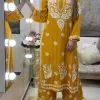 Sublime Yellow Color Rayon Chain-Stitch Sequence Salwar Suit
