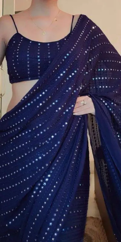 ST 395 Blue Color Faux Georgette Embroidery Cotton Thread Saree Casual, Wedding, Party, Festive, Events Etc. Expected Delivery 4-6 Working Days @1849/- | Designer Sarees, Sarees, Bollywood Sarees, Creative Sarees, Embroidered Sarees, Ethnic Saree, Modern Digital sarees, Party Wear Sarees