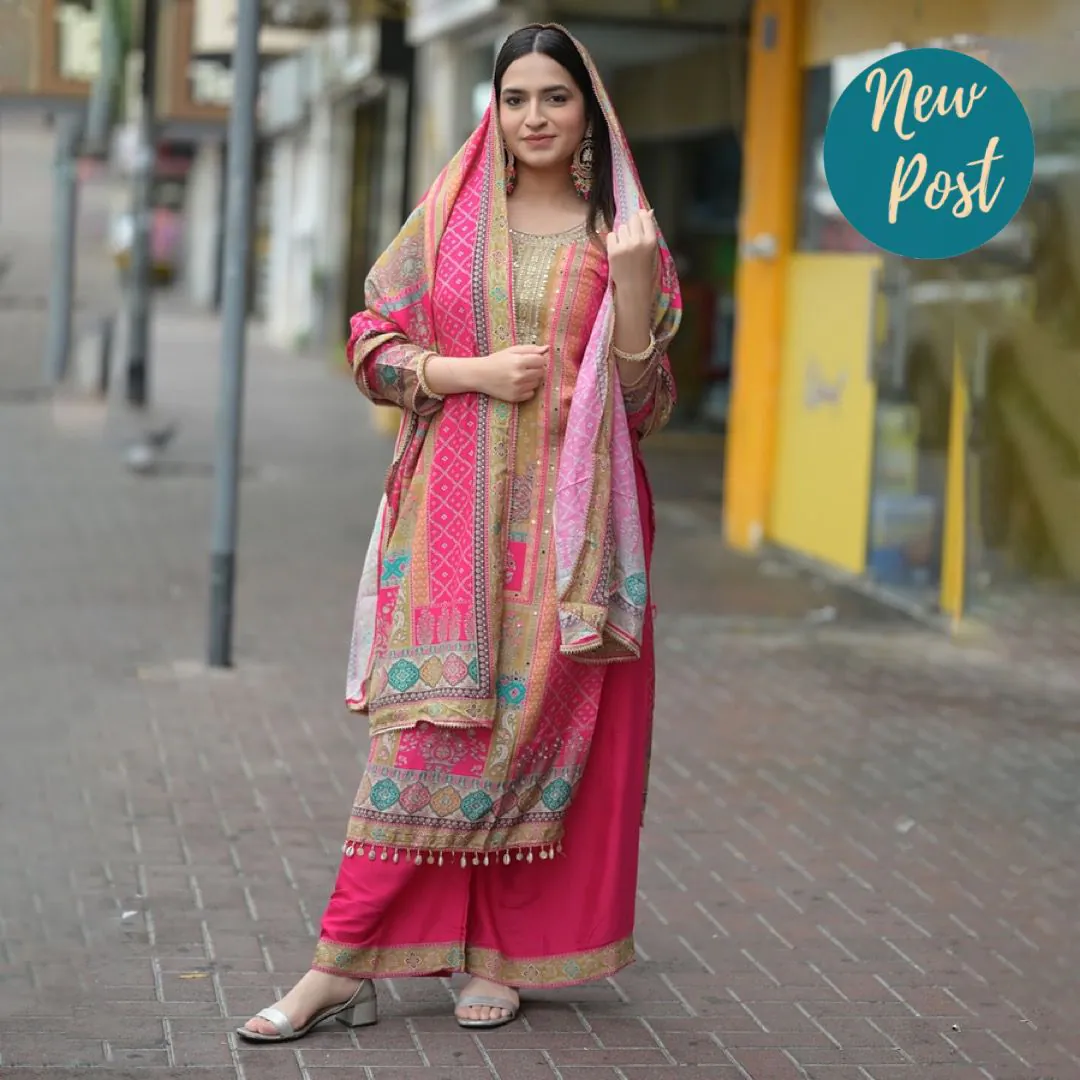 LG-1834 Pink Color Maslin Embroidery Printed Mirror Salwar Suit Casual, Wedding, Festive, Events Expected Delivery 4-6 Working Days @1899/- | Jump Suits, Salwar suit, Casual Suits, Creative suits, Designer Suits, Palazzo Suits, Party Wear Suits, Patiala Suits, Straight Suits