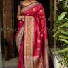 Superb Red Color Soft Lichi Silk Cloth Beautiful Rich Pallu Saree