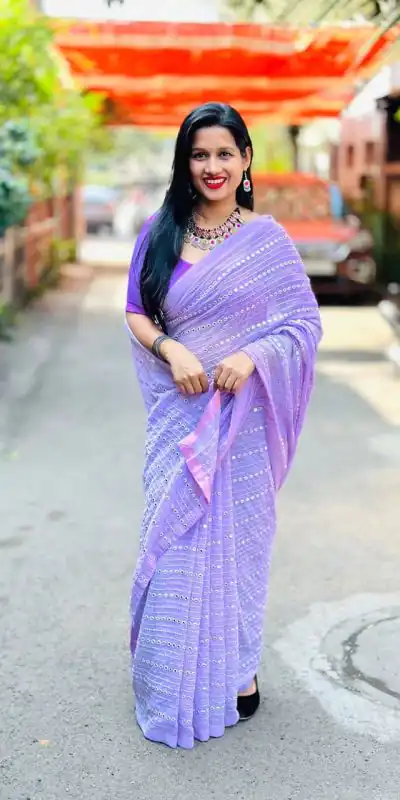 ST 395 Violet Color Faux Georgette Embroidery Cotton Thread Saree Casual, Wedding, Party, Festive, Events Etc. Expected Delivery 4-6 Working Days @1849/- | Designer Sarees, Sarees, Bollywood Sarees, Creative Sarees, Embroidered Sarees, Ethnic Saree, Modern Digital sarees, Party Wear Sarees