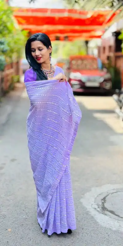 ST 395 Violet Color Faux Georgette Embroidery Cotton Thread Saree Casual, Wedding, Party, Festive, Events Etc. Expected Delivery 4-6 Working Days @1849/- | Designer Sarees, Sarees, Bollywood Sarees, Creative Sarees, Embroidered Sarees, Ethnic Saree, Modern Digital sarees, Party Wear Sarees