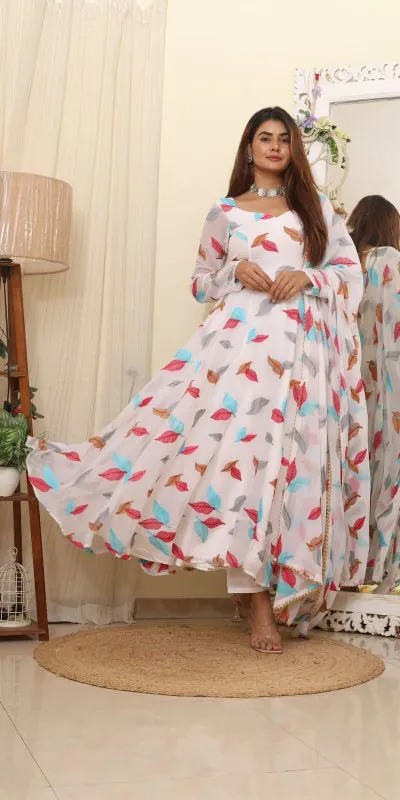 RTC 8041 A White Color Georgette Embroidered Swarovski Anarkali Suit Casual, Wedding, Party, Festive, Events Etc. Expected Delivery 4-6 Working Days @1899 | Anarkali Suits, Bollywood Anarkali, Creative-Anarkali, Designer Anarkali, Embroidered Anarkali, Party Wear Anarkali, Straight Suits