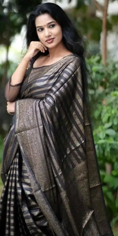 KP 4085 Black Color Soft Lichi Silk Jacquard On All Over Saree Casual, Party Wear, Wedding, Events Etc. Expected Delivery 4-6 Working Days @1399/- | Designer Sarees, Embroidered Sarees, Sarees, Bollywood Sarees, Creative Sarees, Ethnic Saree, Modern Digital sarees, Party Wear Sarees