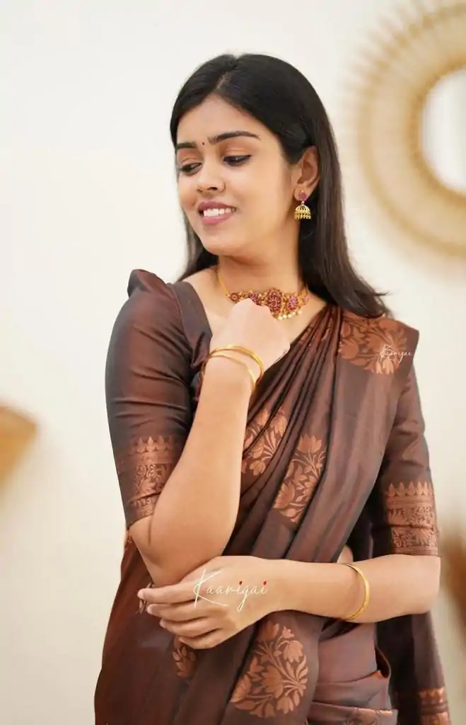 KP 4064 Coffee Color Soft Lichi Silk Jacquard On All Over Saree Casual, Party Wear, Wedding, Events Etc. Expected Delivery 4-6 Working Days @1249/- | Designer Sarees, Embroidered Sarees, Sarees, Bollywood Sarees, Creative Sarees, Ethnic Saree, Modern Digital sarees, Party Wear Sarees