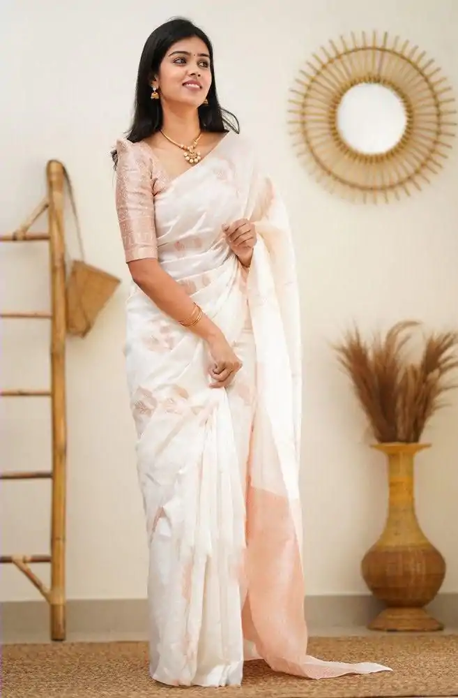 KP 4091 Off White Color Soft Lichi Silk Cloth Rich Pallu All Over Saree Events Casual, Wedding, Festive, Events . Expected Delivery  4-6 Working Days @1249/- | Designer Sarees, Embroidered Sarees, Sarees, Bollywood Sarees, Creative Sarees, Ethnic Saree, Modern Digital sarees, Party Wear Sarees