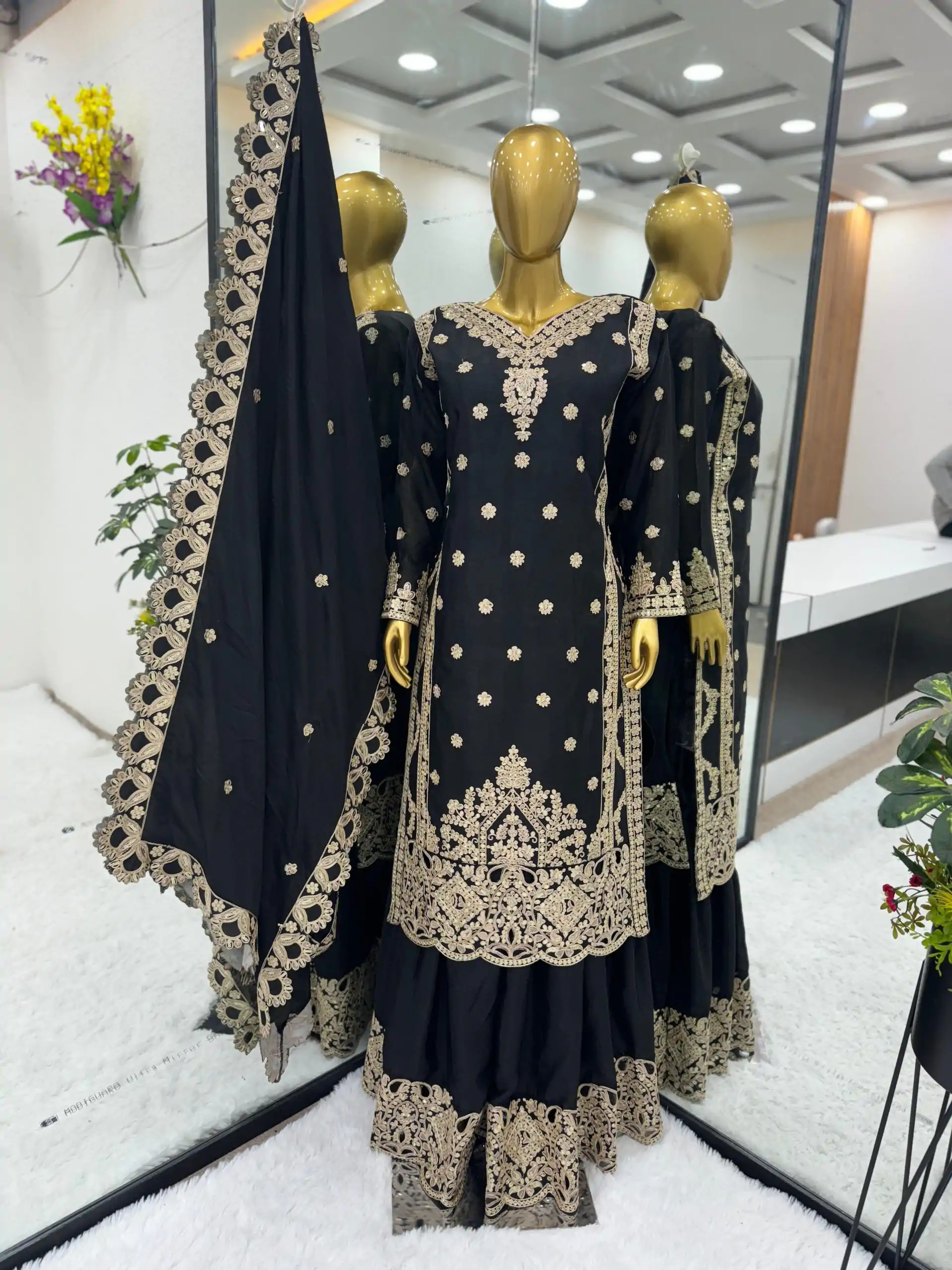SRK 5166 Black Color Pure Chinnon Silk Embroidery Sequence Salwar Suit Wedding, Party, Festive, Events Expected Delivery 4-6 Working Days @ 2399/- | Jump Suits, Salwar suit, Casual Suits, Creative suits, Designer Suits, Palazzo Suits, Party Wear Suits, Patiala Suits, Straight Suits