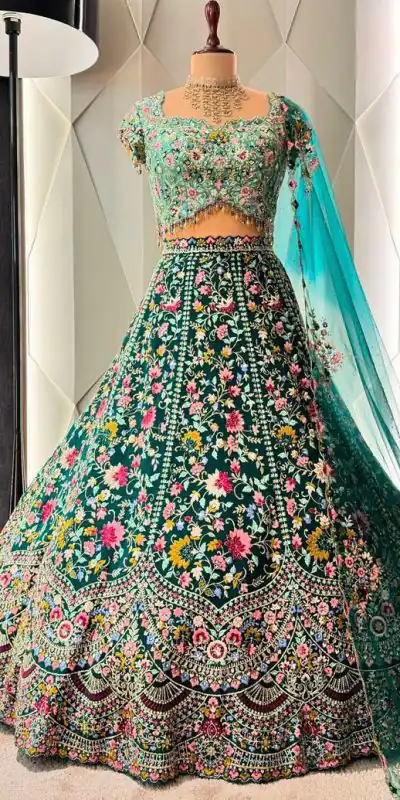 BD 1607 Blue Color Malai Silk Sequins Embroidered Lehenga Choli Casual, Wedding, Festive, Events Expected Delivery 4-6 Working Days @3249/- | Lehenga, Bollywood Lehenga, Creative Lehenga, Designer Lehenga, Embroidered Lehenga, Party Wear Lehenga