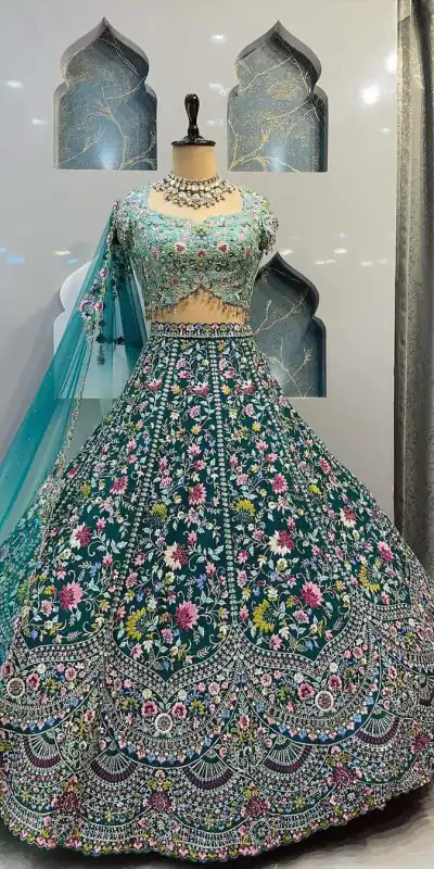 BD 1607 Blue Color Malai Silk Sequins Embroidered Lehenga Choli Casual, Wedding, Festive, Events Expected Delivery 4-6 Working Days @3249/- | Lehenga, Bollywood Lehenga, Creative Lehenga, Designer Lehenga, Embroidered Lehenga, Party Wear Lehenga
