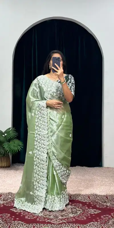 ST 471 Green Color Burberry With Blooming Embroidery Saree Casual, Wedding, Party, Festive, Events Etc. Expected Delivery 4-6 Working Days @1999/- | Designer Sarees, Sarees, Bollywood Sarees, Creative Sarees, Embroidered Sarees, Ethnic Saree, Modern Digital sarees, Party Wear Sarees