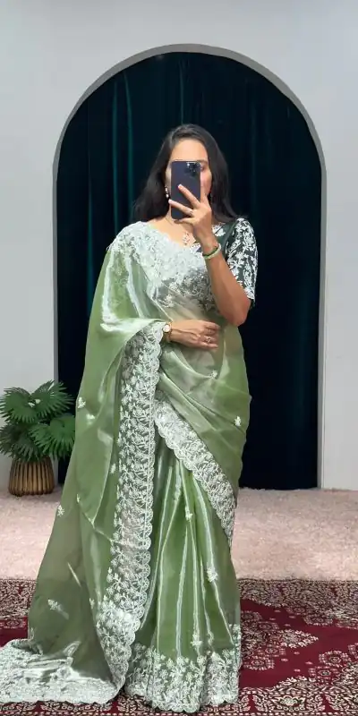 ST 471 Green Color Burberry With Blooming Embroidery Saree Casual, Wedding, Party, Festive, Events Etc. Expected Delivery 4-6 Working Days @1999/- | Designer Sarees, Sarees, Bollywood Sarees, Creative Sarees, Embroidered Sarees, Ethnic Saree, Modern Digital sarees, Party Wear Sarees