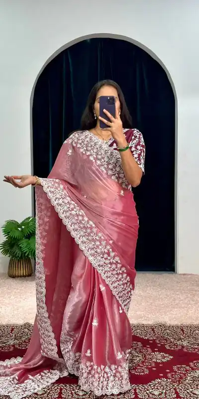 ST 471 Pink Color Burberry With Blooming Embroidery Saree Casual, Wedding, Party, Festive, Events Etc. Expected Delivery 4-6 Working Days @1999/- | Designer Sarees, Sarees, Bollywood Sarees, Creative Sarees, Embroidered Sarees, Ethnic Saree, Modern Digital sarees, Party Wear Sarees