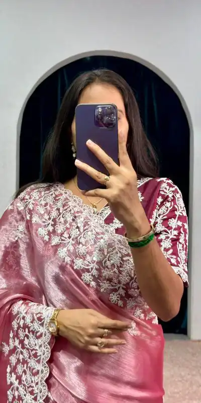 ST 471 Pink Color Burberry With Blooming Embroidery Saree Casual, Wedding, Party, Festive, Events Etc. Expected Delivery 4-6 Working Days @1999/- | Designer Sarees, Sarees, Bollywood Sarees, Creative Sarees, Embroidered Sarees, Ethnic Saree, Modern Digital sarees, Party Wear Sarees
