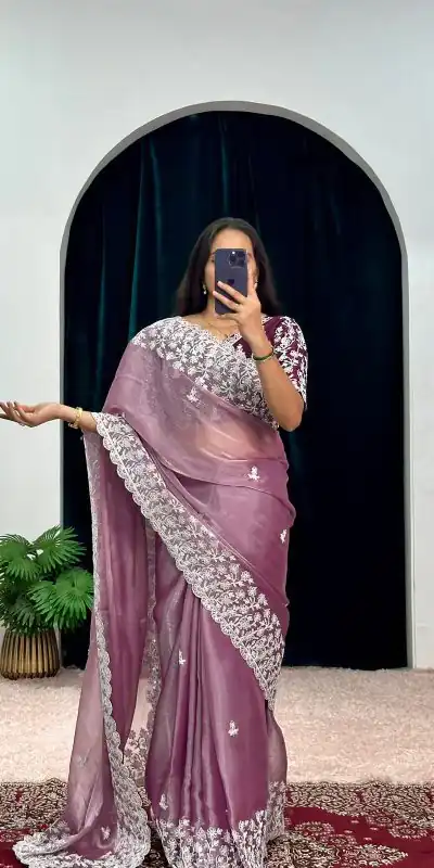 ST 471 Purple Color Burberry With Blooming Embroidery Saree Casual, Wedding, Party, Festive, Events Etc. Expected Delivery 4-6 Working Days @1999/- | Designer Sarees, Sarees, Bollywood Sarees, Creative Sarees, Embroidered Sarees, Ethnic Saree, Modern Digital sarees, Party Wear Sarees