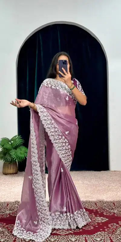 ST 471 Purple Color Burberry With Blooming Embroidery Saree Casual, Wedding, Party, Festive, Events Etc. Expected Delivery 4-6 Working Days @1999/- | Designer Sarees, Sarees, Bollywood Sarees, Creative Sarees, Embroidered Sarees, Ethnic Saree, Modern Digital sarees, Party Wear Sarees
