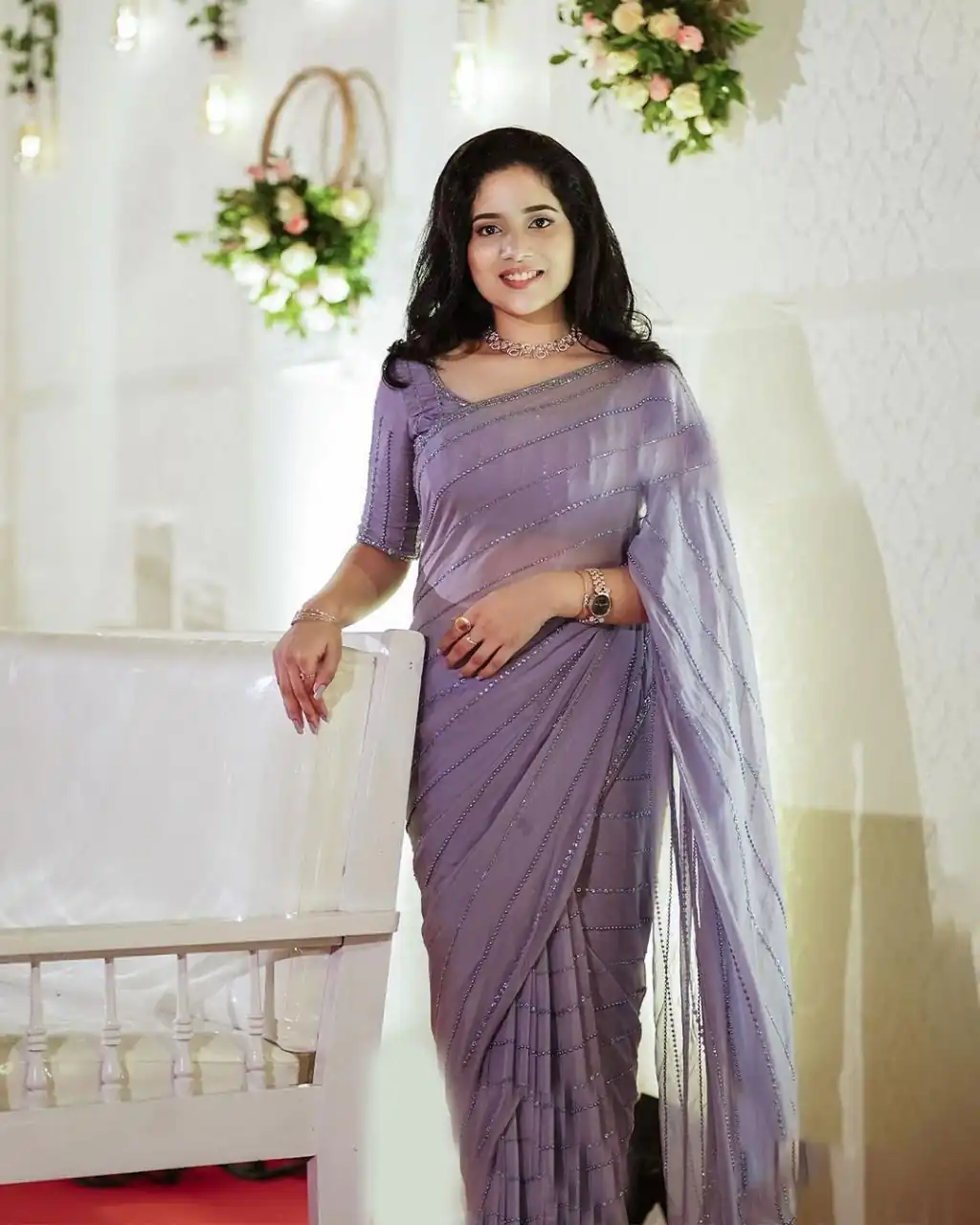 AC pearl Purple Color Georgette Sequence Multi & Pearl Work Saree Casual, Wedding, Festive, Events Expected Delivery 4-6 Working Days @1899 /- | Designer Sarees, Sarees, Bollywood Sarees, Creative Sarees, Embroidered Sarees, Ethnic Saree, Modern Digital sarees, Party Wear Sarees