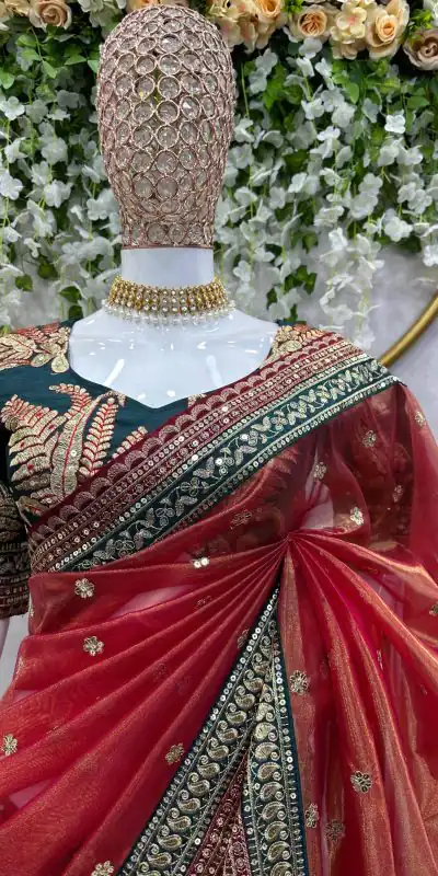 KD 470 Red Color Jimmy choo Thread & Sequence Work Saree Casual, Party, Wedding, Festive, Events Etc.  Expected Delivery  4-6 Working Days @2099/- Only | Designer Sarees, Sarees, Bollywood Sarees, Creative Sarees, Embroidered Sarees, Ethnic Saree, Modern Digital sarees, Party Wear Sarees