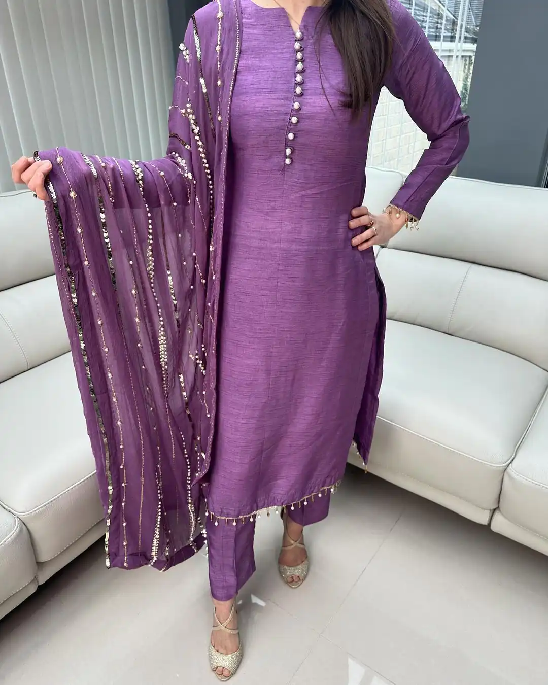 SRK 5161 Violet Color Chinnon Silk Embroidery Coding Dori Salwar Suit Wedding, Party, Festive, Events Expected Delivery 4-6 Working Days @ 1899/- | Casual Suits, Jump Suits, Salwar suit, Creative suits, Designer Suits, Palazzo Suits, Party Wear Suits, Patiala Suits, Straight Suits