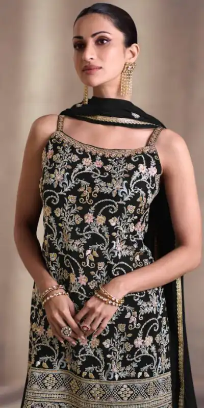 DS Sayuri 5407 Black  Color Faux Georgette Embroidery Work Salwar Suit Wedding, Party, Festive, Events Expected Delivery 4-6 Working Days @ 2149/- | Jump Suits, Salwar suit, Casual Suits, Creative suits, Designer Suits, Palazzo Suits, Party Wear Suits, Patiala Suits, Straight Suits