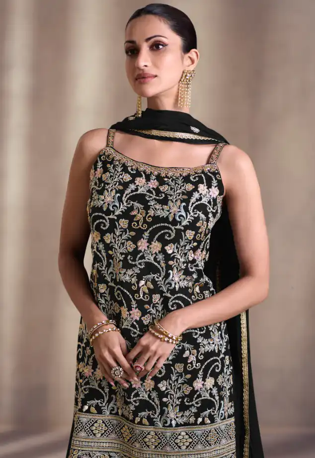 DS Sayuri 5407 Black Color Faux Georgette Embroidery Work Salwar Suit Wedding, Party, Festive, Events Expected Delivery 4-6 Working Days @ 2149/- | Jump Suits, Salwar suit, Casual Suits, Creative suits, Designer Suits, Palazzo Suits, Party Wear Suits, Patiala Suits, Straight Suits