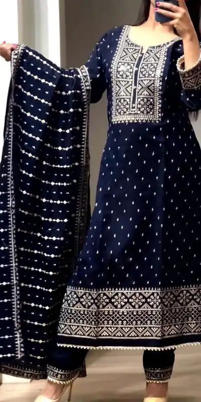 SRK 5168 Navy Blue Color Chinnon Embroidery Sequence Salwar Suit Wedding, Party, Festive, Events Expected Delivery 4-6 Working Days @ 2049/- | Jump Suits, Salwar suit, Casual Suits, Creative suits, Designer Suits, Palazzo Suits, Party Wear Suits, Patiala Suits, Straight Suits
