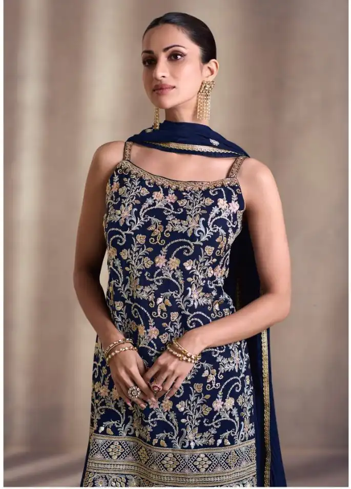 DS Sayuri 5407 Navy Blue Color Faux Georgette Embroidery Work Salwar Suit Wedding, Party, Festive, Events Expected Delivery 4-6 Working Days @ 2149/- | Jump Suits, Salwar suit, Casual Suits, Creative suits, Designer Suits, Palazzo Suits, Party Wear Suits, Patiala Suits, Straight Suits