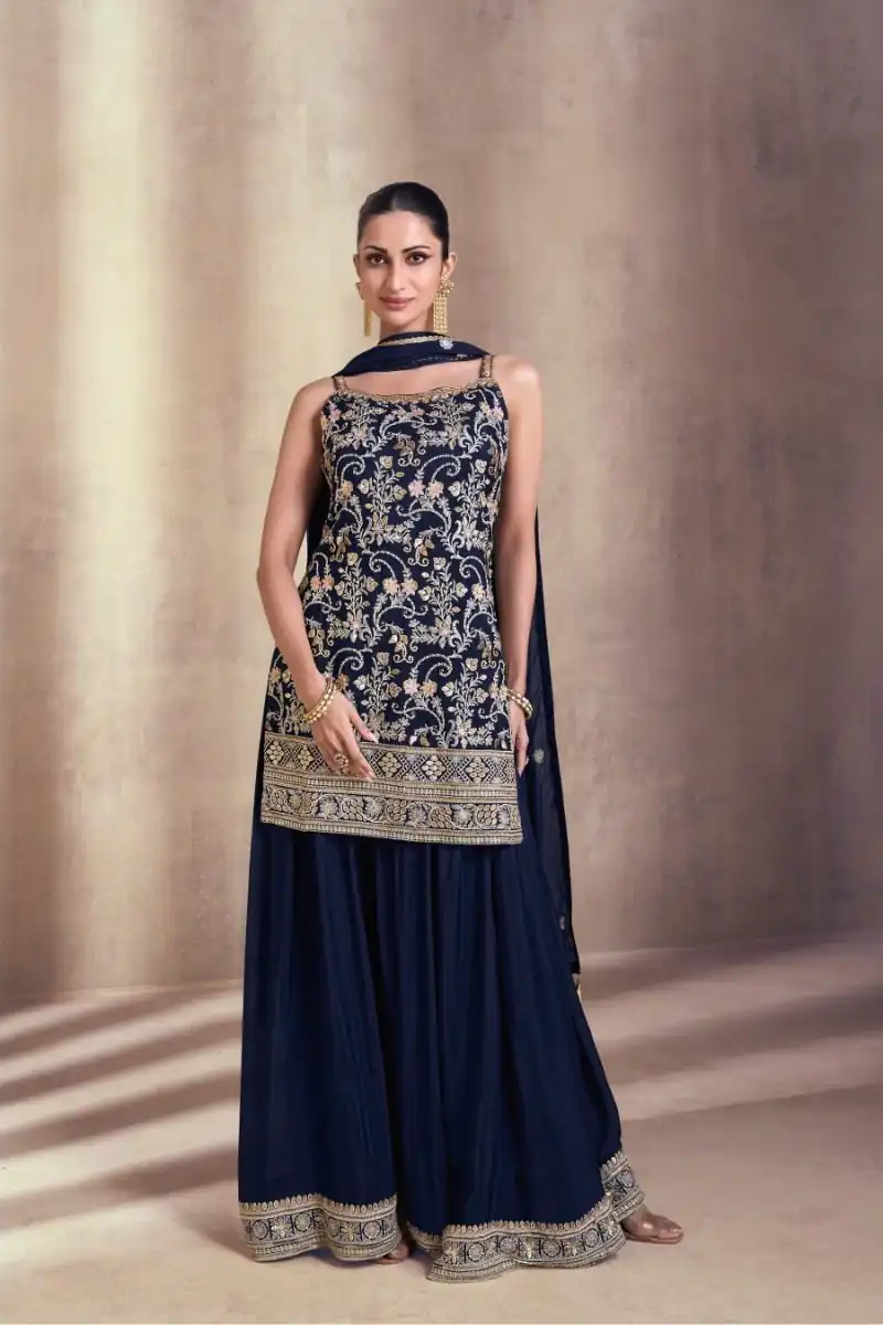 DS Sayuri 5407 Navy Blue Color Faux Georgette Embroidery Work Salwar Suit Wedding, Party, Festive, Events Expected Delivery 4-6 Working Days @ 2149/- | Jump Suits, Salwar suit, Casual Suits, Creative suits, Designer Suits, Palazzo Suits, Party Wear Suits, Patiala Suits, Straight Suits
