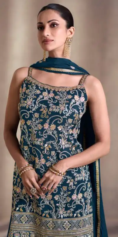 DS Sayuri 5407 Peacock Green Color Faux Georgette Embroidery Work Salwar Suit Wedding, Party, Festive, Events Expected Delivery 4-6 Working Days @ 2149/- | Jump Suits, Salwar suit, Casual Suits, Creative suits, Designer Suits, Palazzo Suits, Party Wear Suits, Patiala Suits, Straight Suits