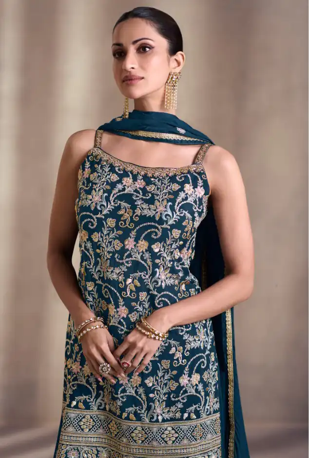 DS Sayuri 5407 Peacock Green Color Faux Georgette Embroidery Work Salwar Suit Wedding, Party, Festive, Events Expected Delivery 4-6 Working Days @ 2149/- | Jump Suits, Salwar suit, Casual Suits, Creative suits, Designer Suits, Palazzo Suits, Party Wear Suits, Patiala Suits, Straight Suits