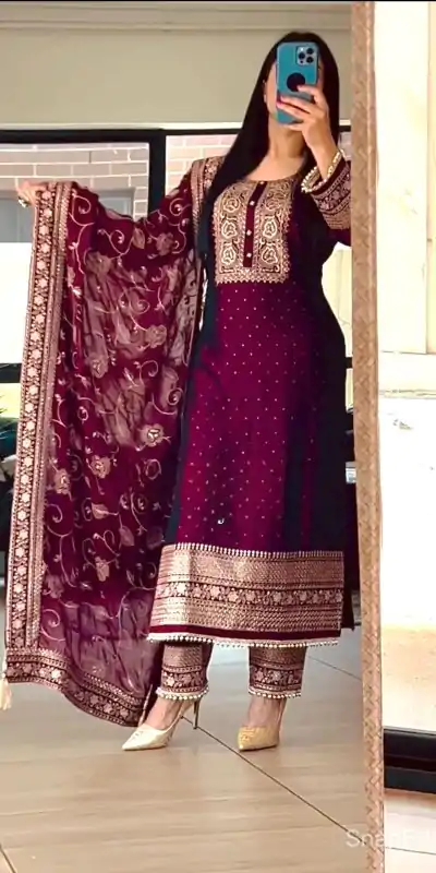 MF 422 Purple Color Chinon Silk Embroidery Sequence Salwar Suit  Wedding, Party, Festive, Events Etc. Expected 4-6 Working Days @2399/- | Salwar suit, Casual Suits, Creative suits, Designer Suits, Palazzo Suits, Party Wear Suits, Patiala Suits, Straight Suits