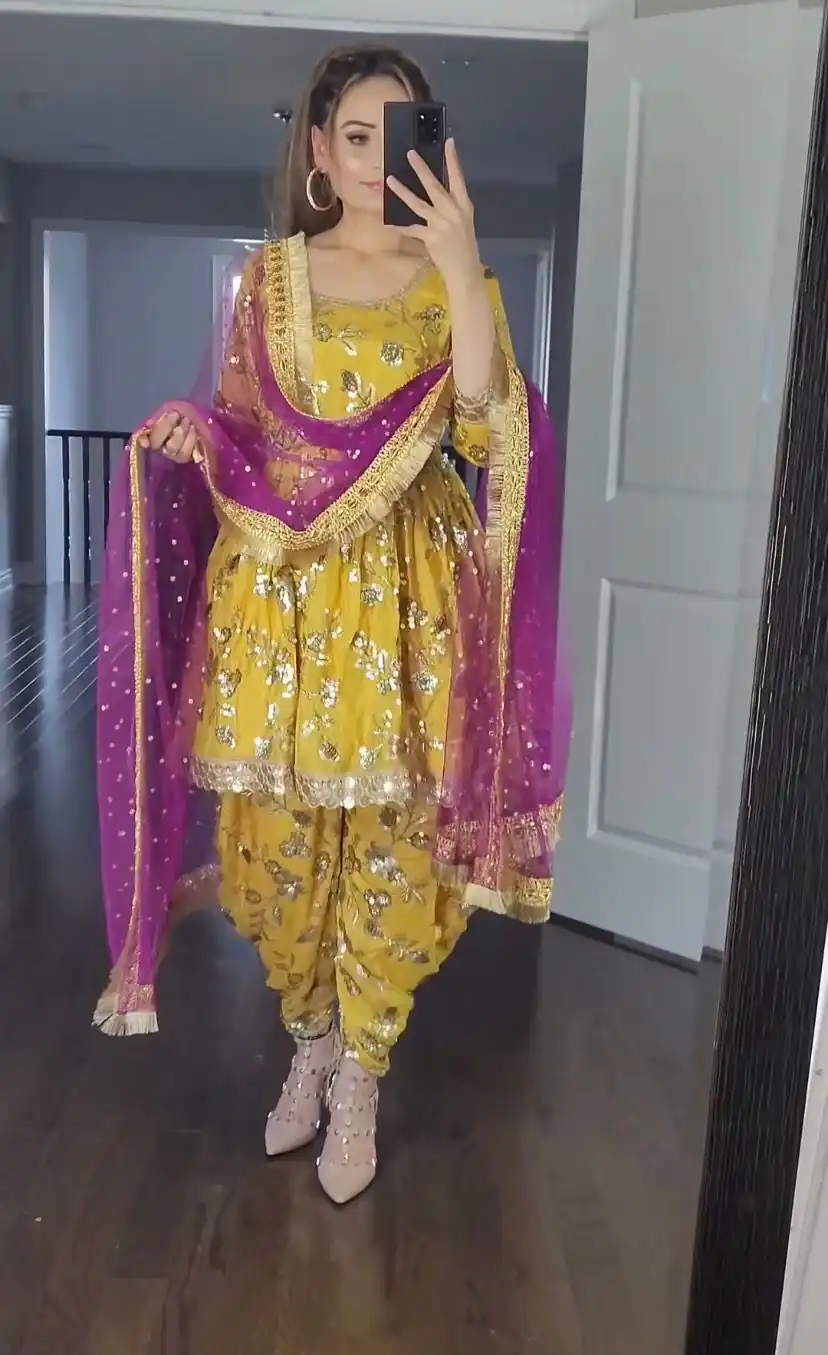 MF 246 Yellow Color Faux Georgette Less Patti Work Sleeve Salwar Suit  Wedding, Party, Festive, Events Etc. Expected 4-6 Working Days @2249/- | Salwar suit, Casual Suits, Creative suits, Designer Suits, Palazzo Suits, Party Wear Suits, Patiala Suits, Straight Suits