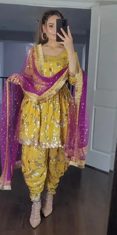 MF 246 Yellow Color Faux Georgette Less Patti Work Sleeve Salwar Suit  Wedding, Party, Festive, Events Etc. Expected 4-6 Working Days @2249/- | Salwar suit, Casual Suits, Creative suits, Designer Suits, Palazzo Suits, Party Wear Suits, Patiala Suits, Straight Suits