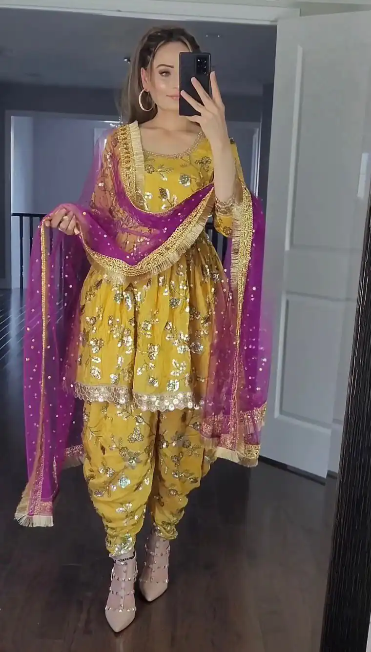 MF 246 Yellow Color Faux Georgette Less Patti Work Sleeve Salwar Suit  Wedding, Party, Festive, Events Etc. Expected 4-6 Working Days @2249/- | Salwar suit, Casual Suits, Creative suits, Designer Suits, Palazzo Suits, Party Wear Suits, Patiala Suits, Straight Suits