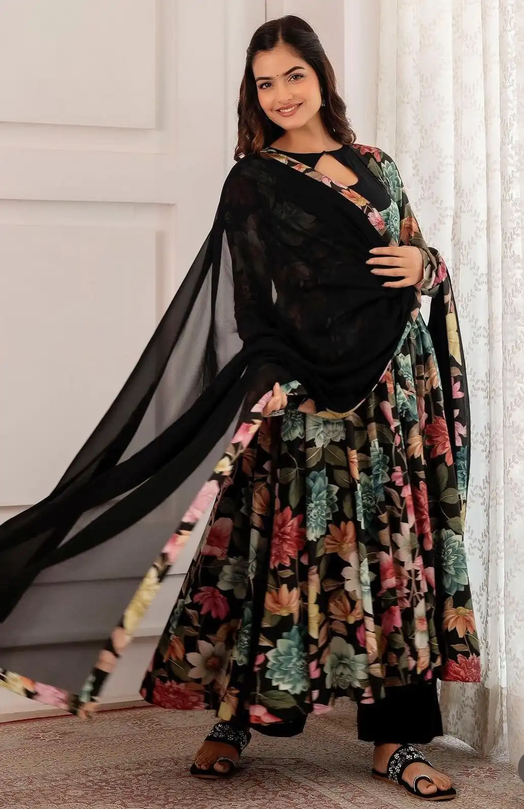 PC 371 Black Color Chant Crepe Digital Printed Work Gown Casual, Party Wear, Events, Festivals Wear Etc. Expected Delivery 4-6 Working Days @1999/- | Gowns, Bollywood Gowns, Creative Gowns, Designer Gowns, Embroidered Gowns, Party Wear Gowns