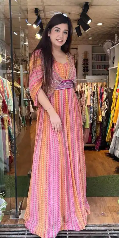 PC 177 Pink Color Georgette Digital Printed Hand Khatli Gown Casual, Party Wear, Events, Festivals Wear Etc. Expected Delivery 4-6 Working Days @2199/- | Gowns, Bollywood Gowns, Creative Gowns, Designer Gowns, Embroidered Gowns, Party Wear Gowns