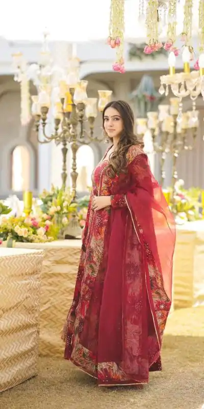 DC G41 Red Color Rayon Digital Printed Full Sleeves Gown Casual, Wedding, Party, Festive, Events Etc. Expected Delivery 4-6 Working Days @1949/- | Gowns, Bollywood Gowns, Creative Gowns, Designer Gowns, Embroidered Gowns, Party Wear Gowns