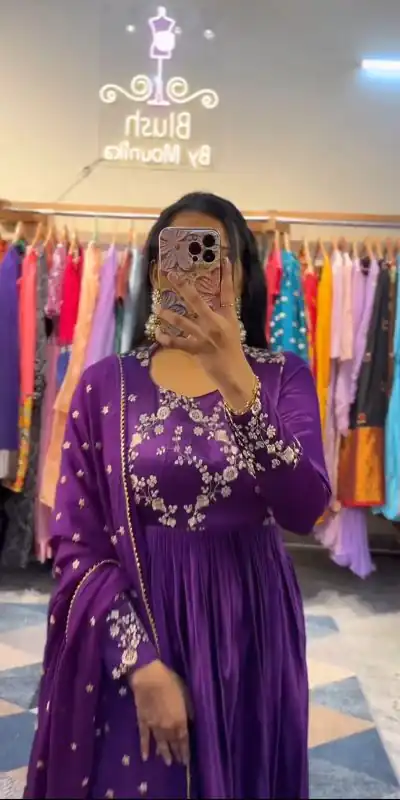 PC 341 Violet Color Chinon Embroidery Thread Work Gown Casual, Party Wear, Events, Festivals Wear Etc. Expected Delivery 4-6 Working Days @1849/- | Gowns, Bollywood Gowns, Creative Gowns, Designer Gowns, Embroidered Gowns, Party Wear Gowns